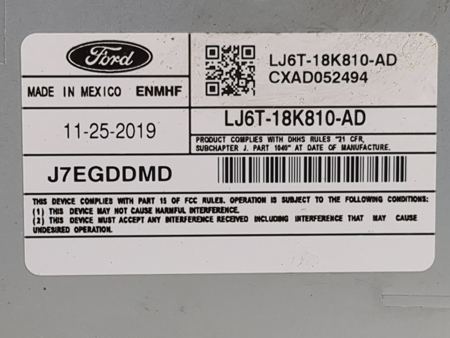 2020 Ford Escape Radio AM FM Cd Player Receiver Replacement P/N:LJ6T-18K810-AD J7EGDDMD, CXAD052494 Fits OEM Used Auto Parts