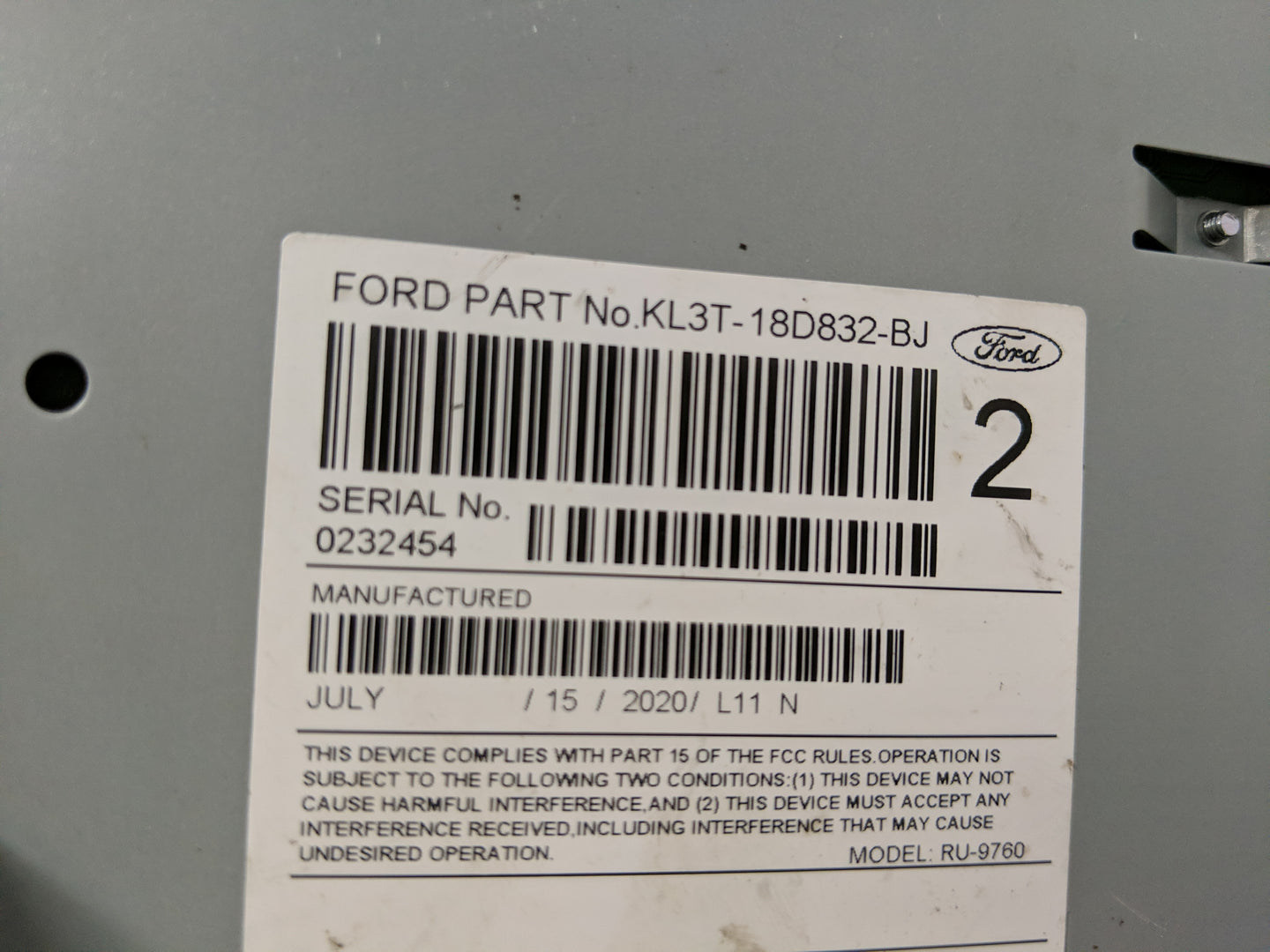 2019-2020 Ford F-150 Radio AM FM Cd Player Receiver Replacement P/N:KL3T-18D832-BJ Fits Fits 2019 2020 OEM Used Auto Parts -