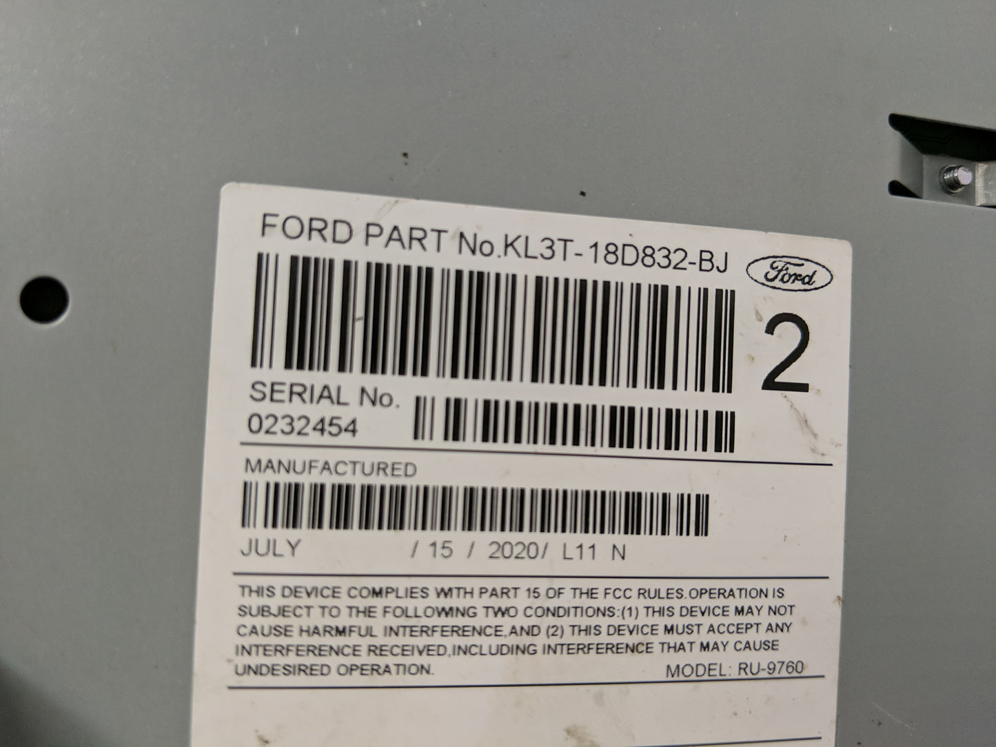 2019-2020 Ford F-150 Radio AM FM Cd Player Receiver Replacement P/N:KL3T-18D832-BJ Fits Fits 2019 2020 OEM Used Auto Parts -