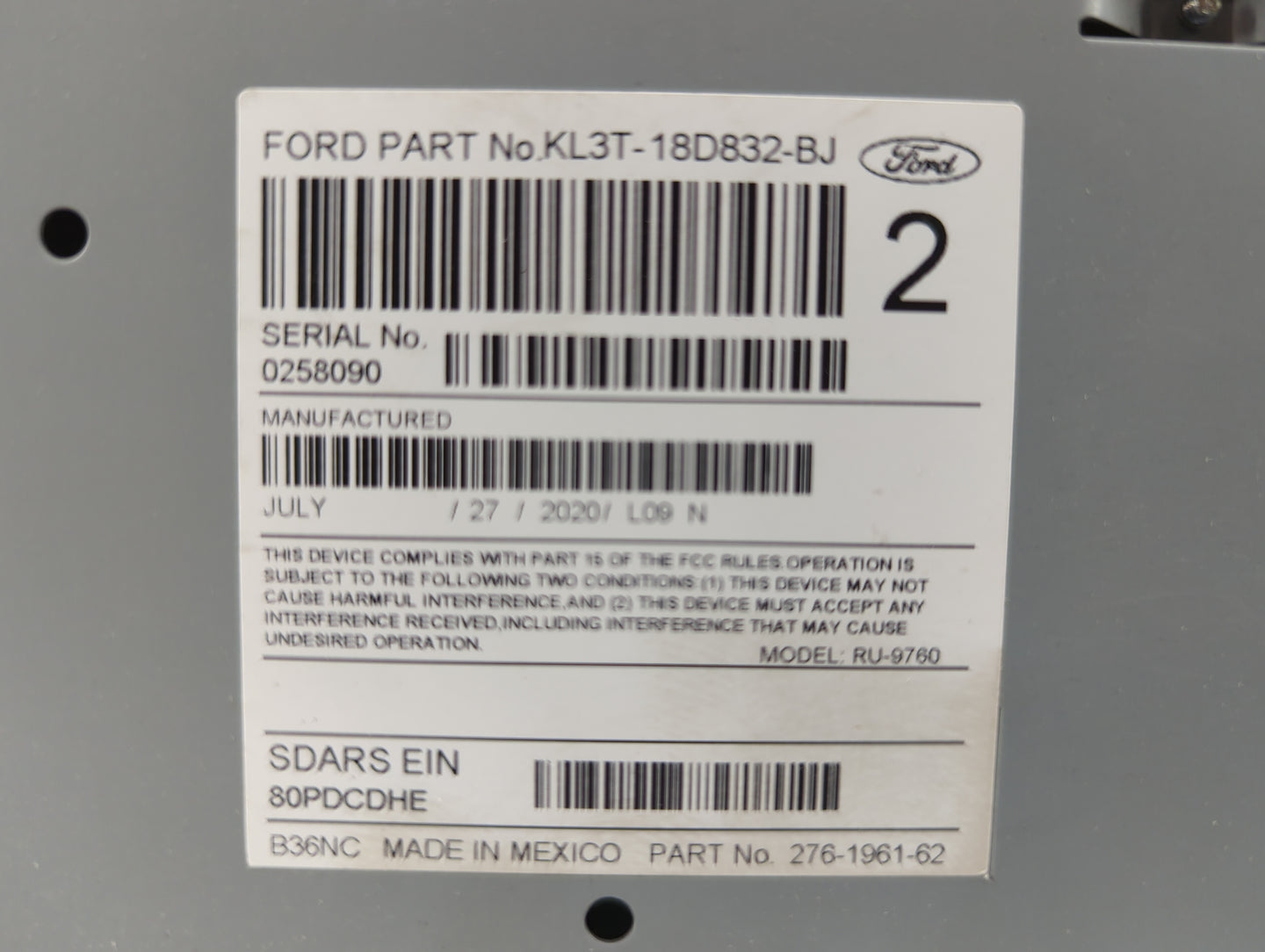 2019-2020 Ford F-150 Radio AM FM Cd Player Receiver Replacement P/N:KL3T-18D832-BJ Fits Fits 2019 2020 OEM Used Auto Parts -