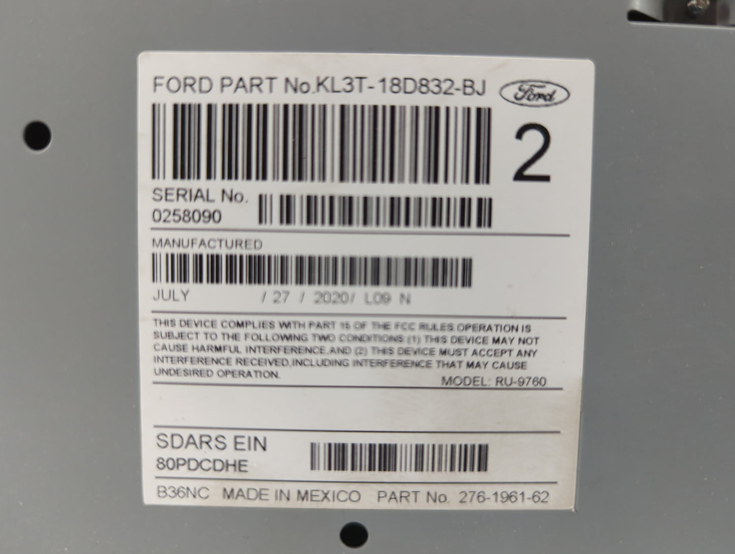 2019-2020 Ford F-150 Radio AM FM Cd Player Receiver Replacement P/N:KL3T-18D832-BJ Fits Fits 2019 2020 OEM Used Auto Parts -