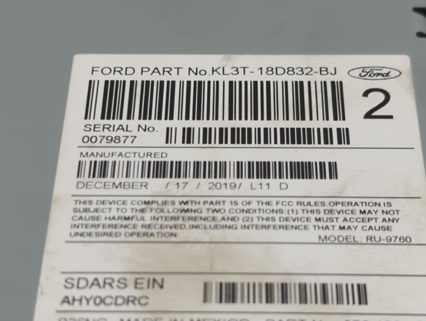 2020 Ford F150 Radio AM FM Cd Player Receiver Replacement P/N:KL3T-18D832-BJ RU-9760P-C, RU-9760 Fits Fits 2019 OEM Used Aut