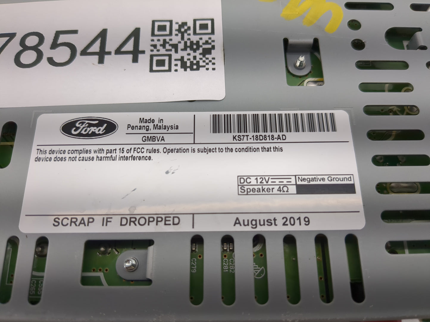 2019-2020 Ford Fusion Radio AM FM Cd Player Receiver Replacement P/N:KS7T-18D818-AD Fits Fits 2019 2020 OEM Used Auto Parts 