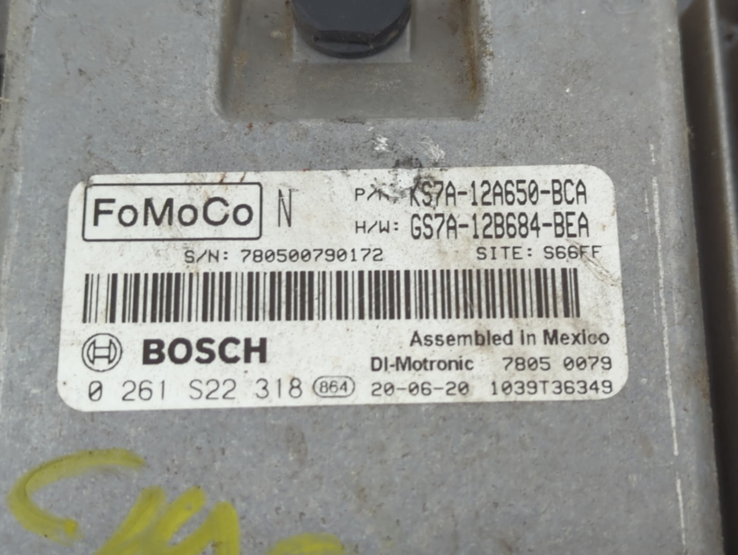 2020 Ford Fusion PCM Engine Control Computer ECU ECM PCU OEM P/N:KS7A-12A650-BCA 0 261 S22 318 Fits OEM Used Auto Parts - Oe