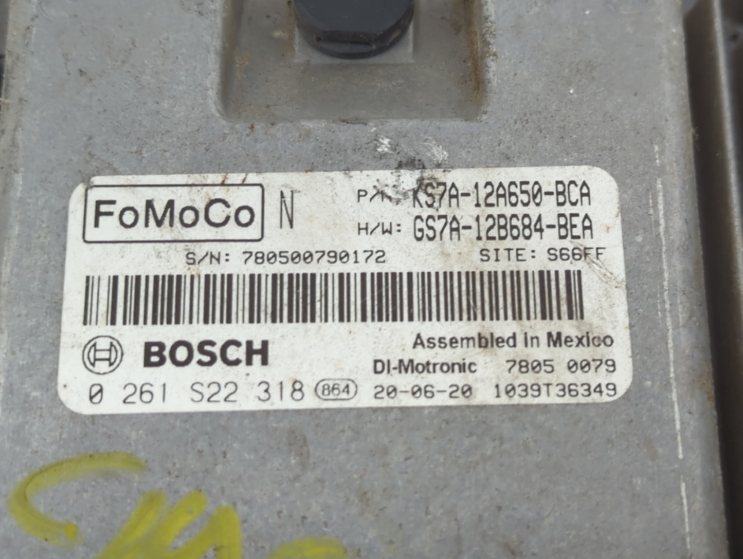 2020 Ford Fusion PCM Engine Control Computer ECU ECM PCU OEM P/N:KS7A-12A650-BCA 0 261 S22 318 Fits OEM Used Auto Parts - Oe