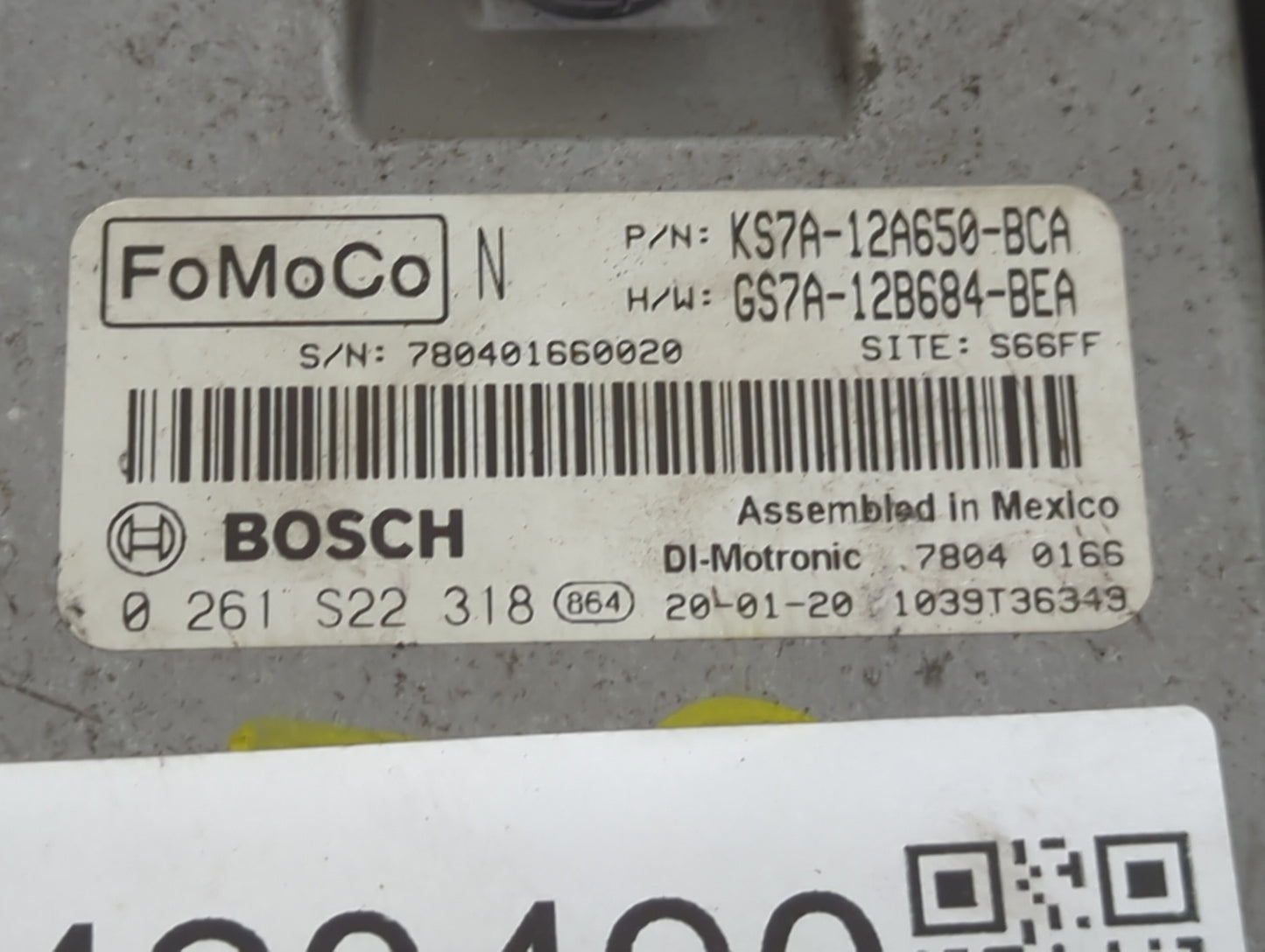 2020 Ford Fusion PCM Engine Control Computer ECU ECM PCU OEM P/N:KS7A-12A650-BCA 0 261 S22 318 Fits OEM Used Auto Parts - Oe