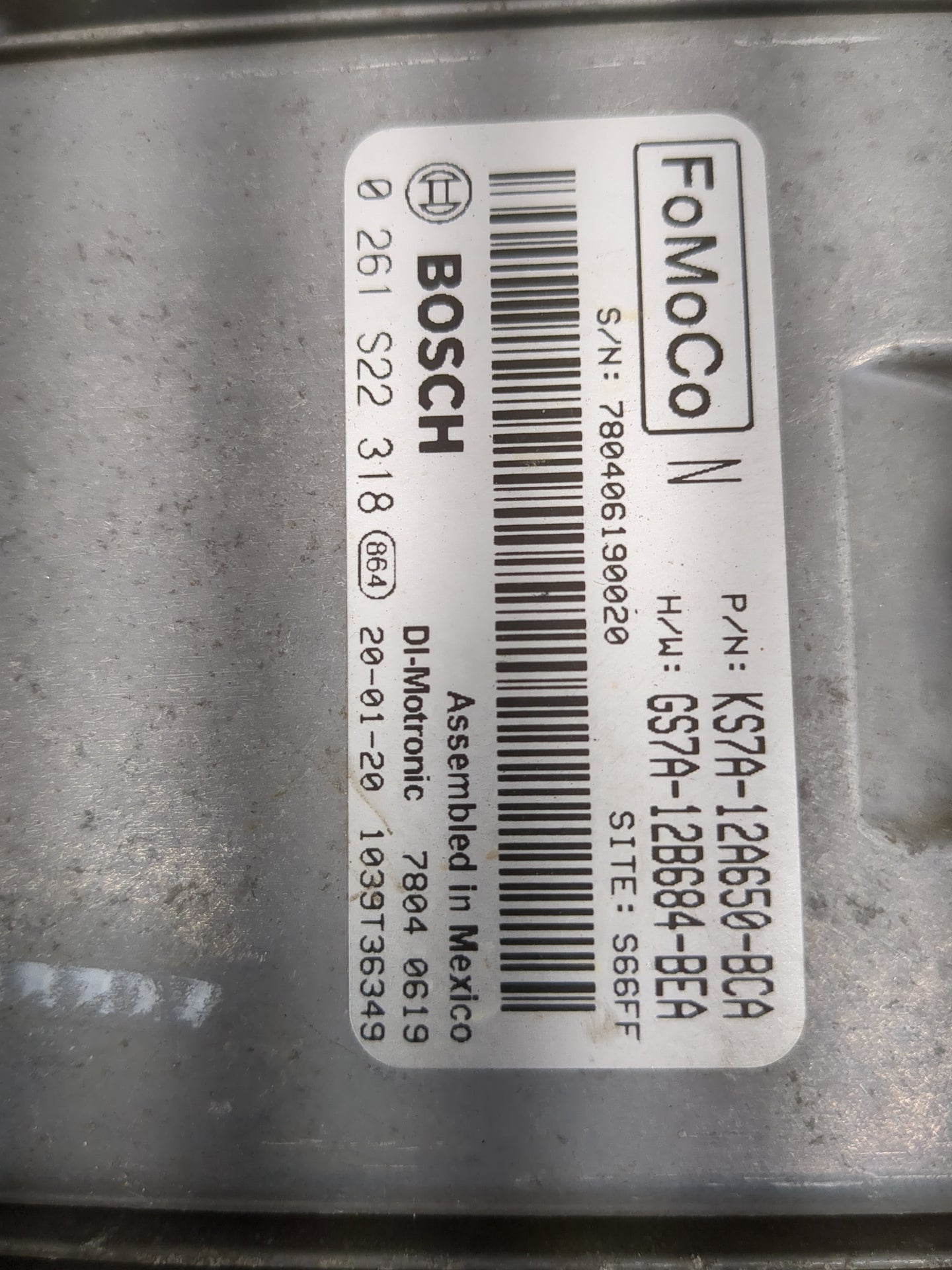 2020 Ford Fusion PCM Engine Control Computer ECU ECM PCU OEM P/N:KS7A-12A650-BCA GS7A-12B684-BEA, 0261S22318 Fits OEM Used A