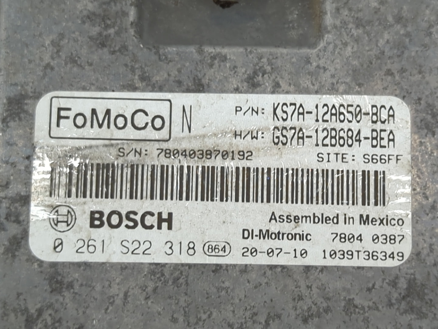 2020 Ford Fusion PCM Engine Control Computer ECU ECM PCU OEM P/N:KS7A-12A650-BCA GS7A-12B684-BEA, 0261S22318 Fits OEM Used A