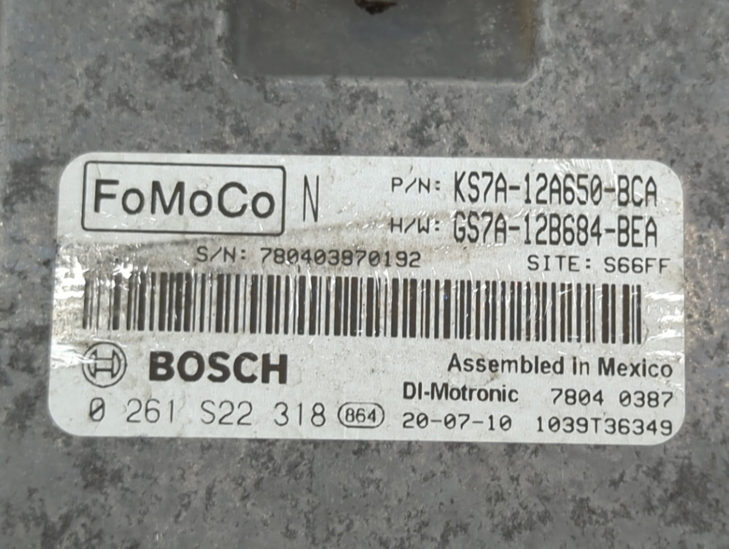 2020 Ford Fusion PCM Engine Control Computer ECU ECM PCU OEM P/N:KS7A-12A650-BCA GS7A-12B684-BEA, 0261S22318 Fits OEM Used A