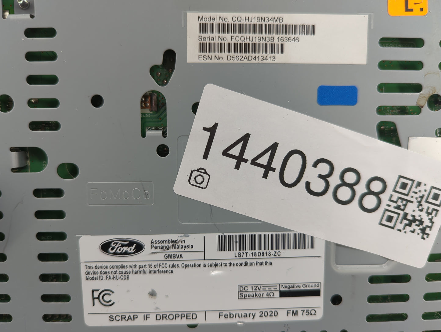 2019-2020 Ford Fusion Radio AM FM Cd Player Receiver Replacement P/N:LS7T-18D818-ZC Fits Fits 2019 2020 OEM Used Auto Parts 