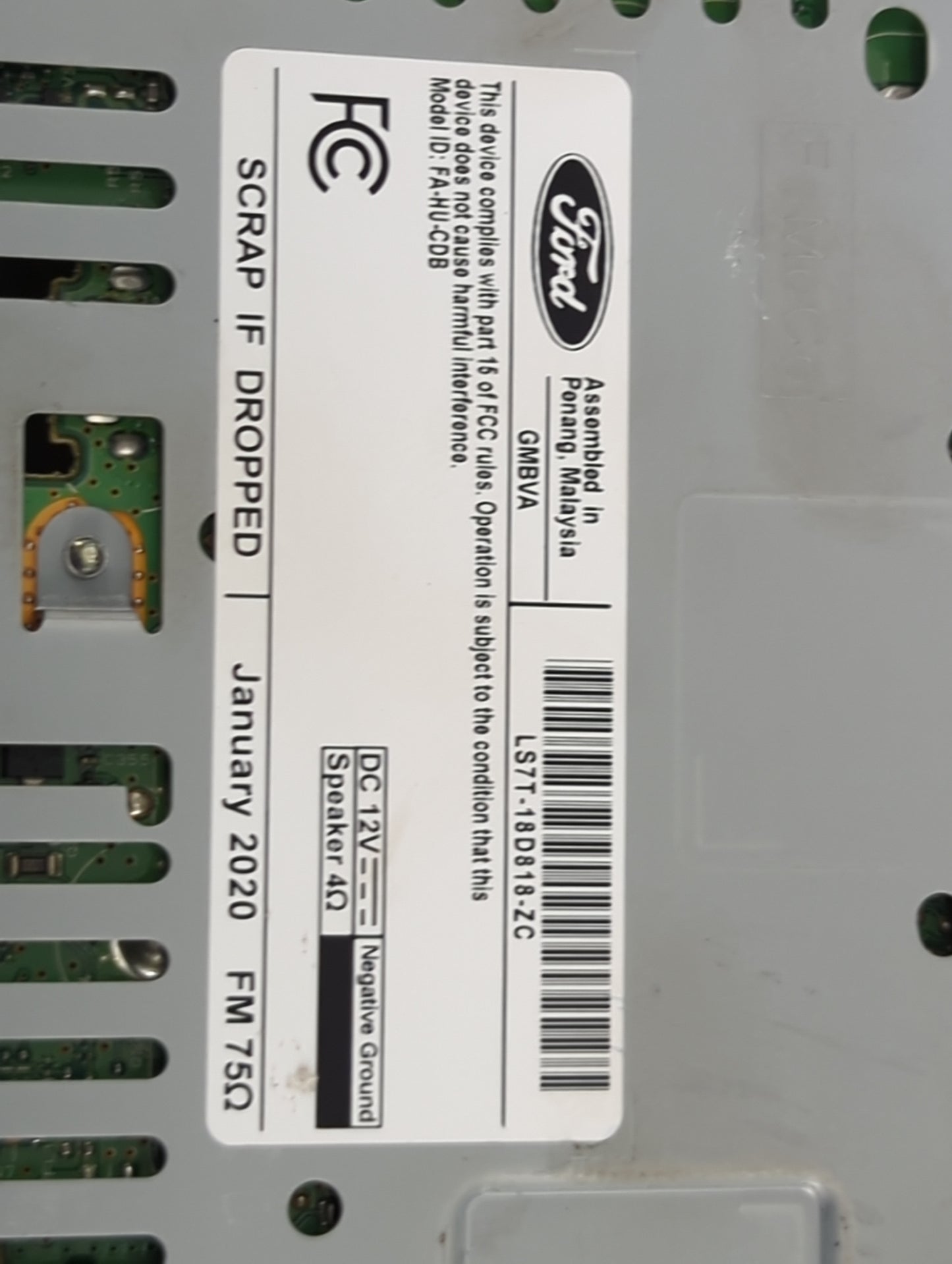 2020 Ford Fusion Radio AM FM Cd Player Receiver Replacement P/N:LS7T-18D818-ZC FA-HU-CDB Fits OEM Used Auto Parts - Oemuseda