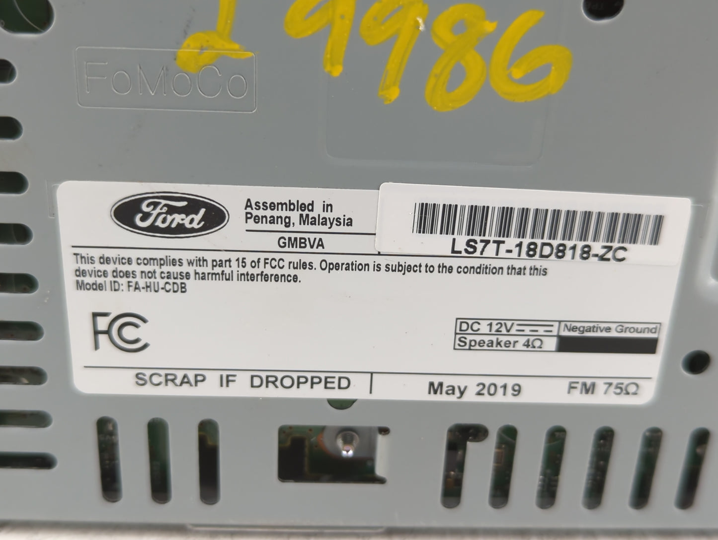 2020 Ford Fusion Radio AM FM Cd Player Receiver Replacement P/N:LS7T-18D818-ZC LS7T-19C107-XC Fits OEM Used Auto Parts - Oem