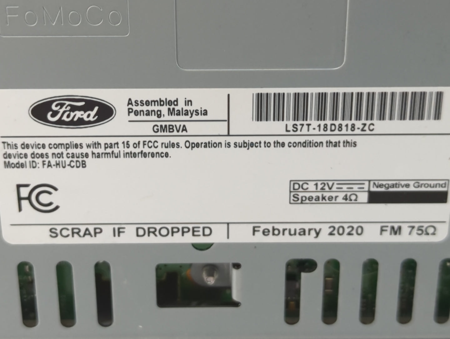 2020 Ford Fusion Radio AM FM Cd Player Receiver Replacement P/N:LS7T-18D18-ZC CQ-HJ19N34MB Fits OEM Used Auto Parts - Oemuse