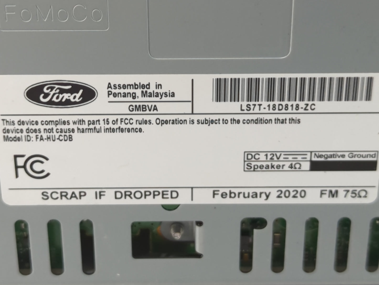 2020 Ford Fusion Radio AM FM Cd Player Receiver Replacement P/N:LS7T-18D18-ZC CQ-HJ19N34MB Fits OEM Used Auto Parts - Oemuse