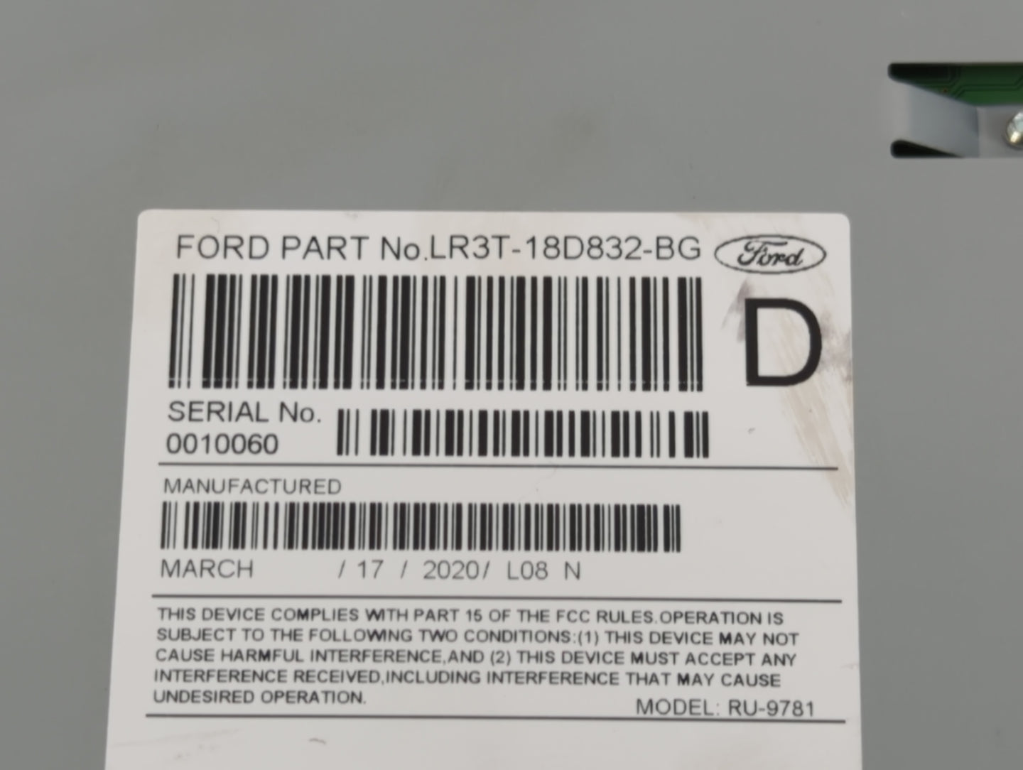 2019-2022 Ford Mustang Radio AM FM Cd Player Receiver Replacement P/N:LR3T-18D832-BG Fits Fits 2019 2020 2021 2022 OEM Used 