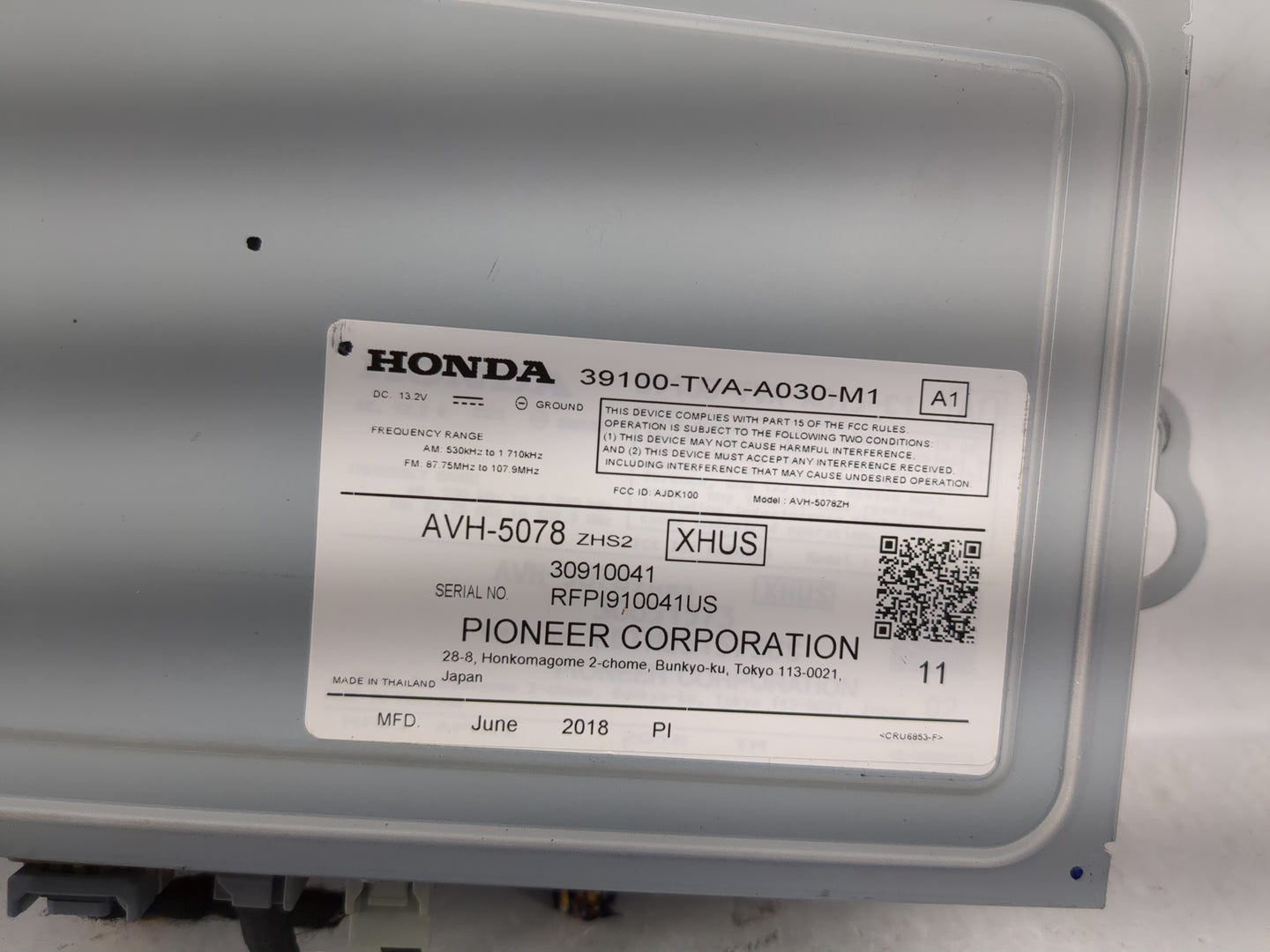 2018-2020 Honda Accord Radio AM FM Cd Player Receiver Replacement P/N:39100-TVA-A030-M1 Fits Fits 2018 2019 2020 OEM Used Au