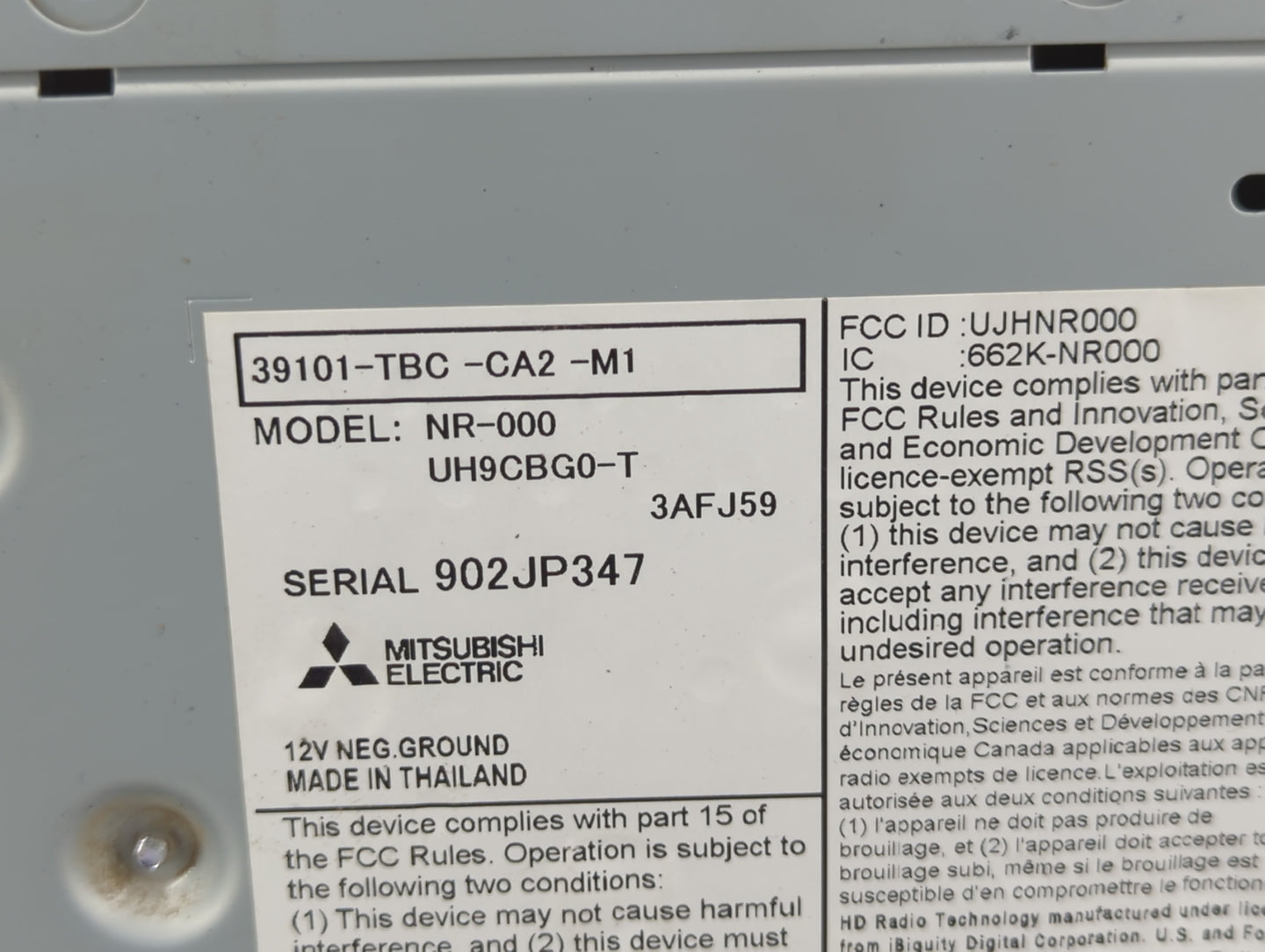 2019-2021 Honda Civic Radio AM FM Cd Player Receiver Replacement P/N:39101-TBC-CA2-M1 Fits Fits 2019 2020 2021 OEM Used Auto