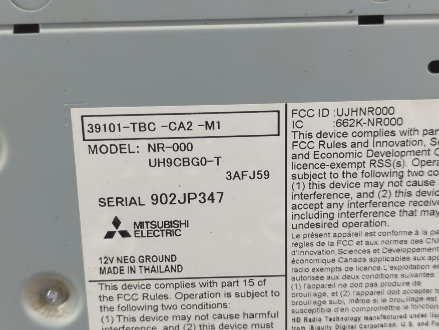 2019-2021 Honda Civic Radio AM FM Cd Player Receiver Replacement P/N:39101-TBC-CA2-M1 Fits Fits 2019 2020 2021 OEM Used Auto