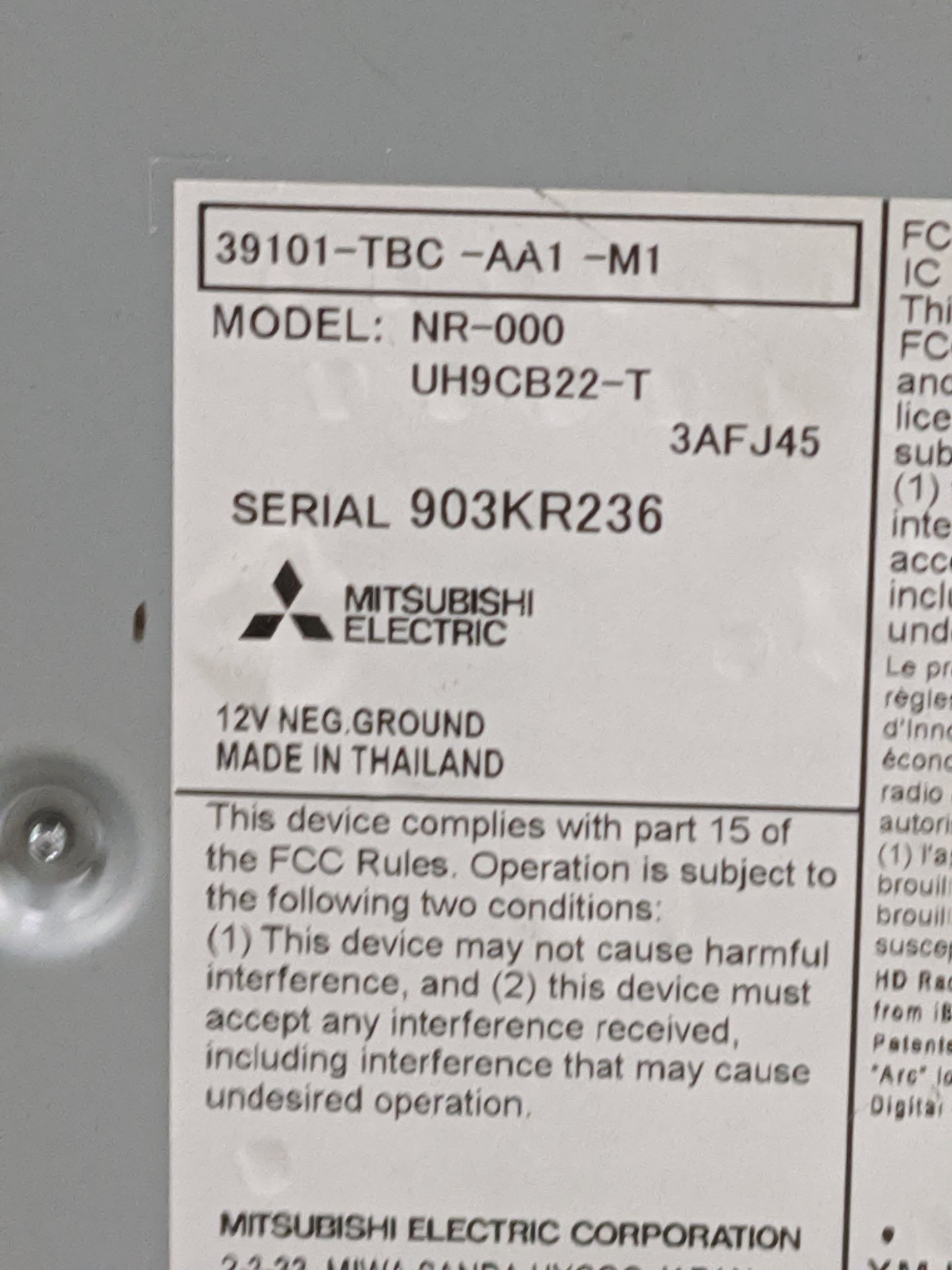 2019-2021 Honda Civic Radio AM FM Cd Player Receiver Replacement P/N:39101-TBC-AA1-M1 NR-000, UH9CB22-T Fits Fits 2019 2020 