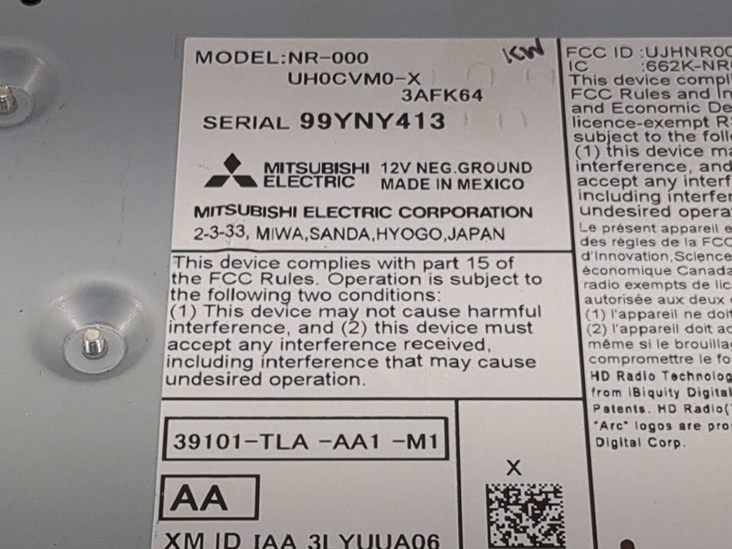 2018-2022 Honda Cr-V Radio AM FM Cd Player Receiver Replacement P/N:39101-TLA-AA1-M1 UJHNR0 Fits Fits 2018 2019 2020 2021 20