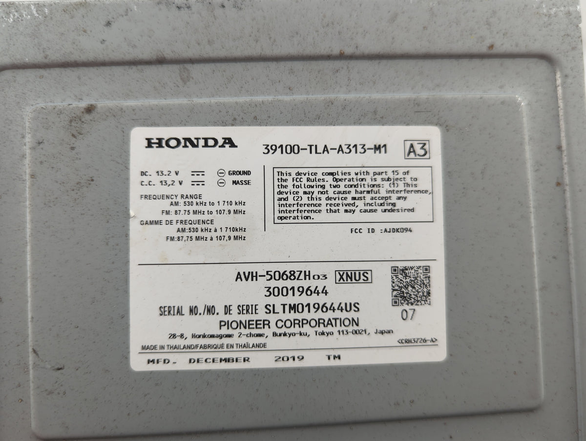 2018-2021 Honda Cr-V Radio AM FM Cd Player Receiver Replacement P/N:39100-TLA-A313-M1 AVH-5068ZH Fits Fits 2018 2019 2020 20