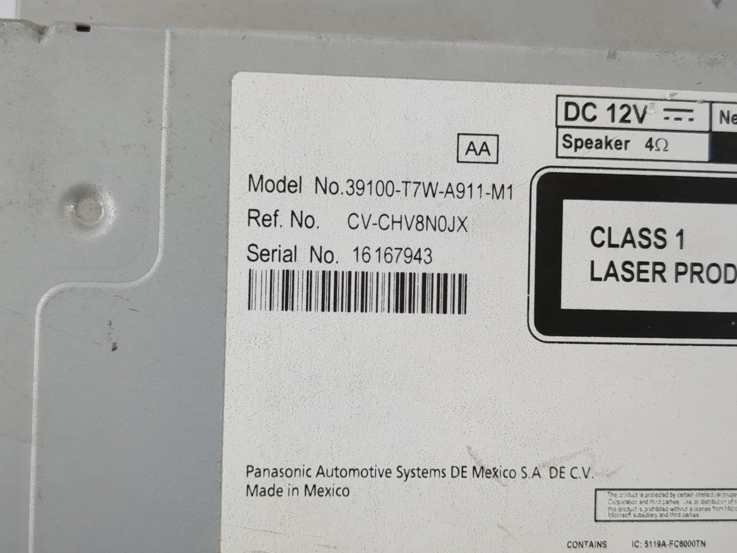 2019-2022 Honda Hr-V Radio AM FM Cd Player Receiver Replacement P/N:39100-T7W-A911-M1 Fits Fits 2019 2020 2021 2022 OEM Used