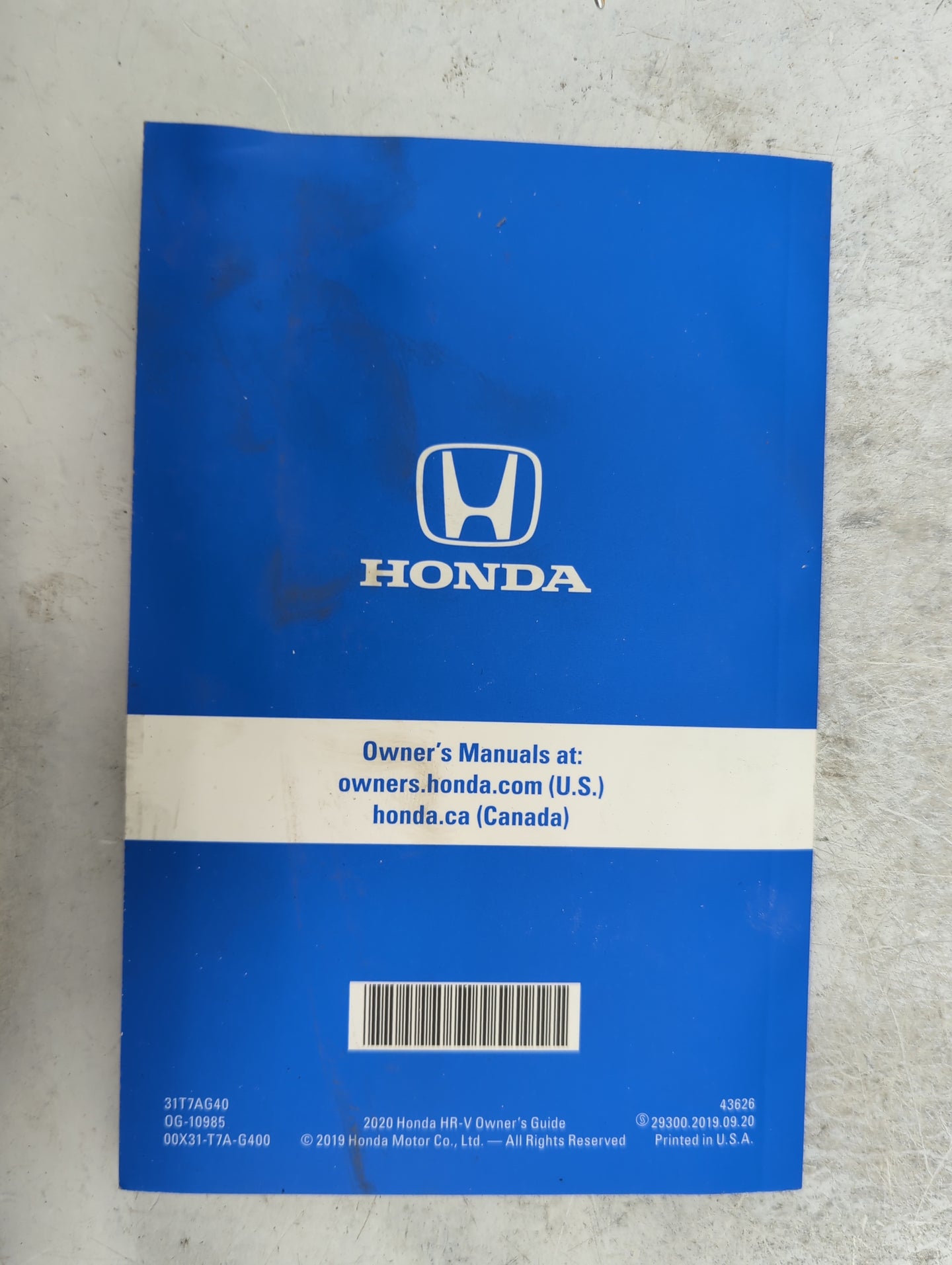 2020 Honda Hr-V Owners Manual Book Guide P/N:31T7AG40 OG-10985, 00X31-T7A-G400 OEM Used Auto Parts - Oemusedautoparts1.com
