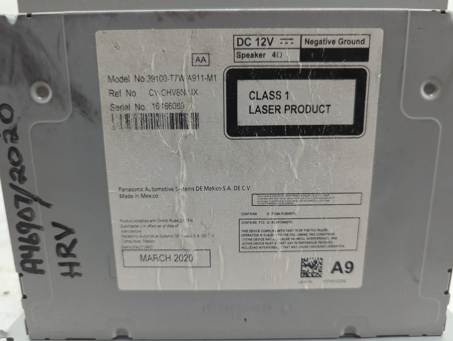 2019-2022 Honda Hr-V Radio AM FM Cd Player Receiver Replacement P/N:39100-T7W-A911-M1 CV-CHV8N0JX Fits Fits 2019 2020 2021 2