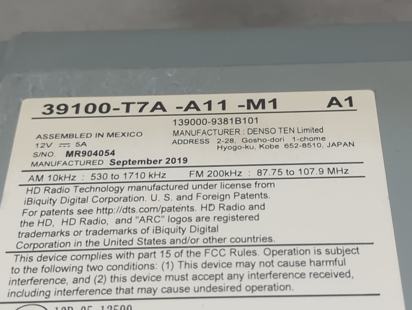 2020 Honda Hr-v Information Display Screen 1495257 - Oemusedautoparts1.com