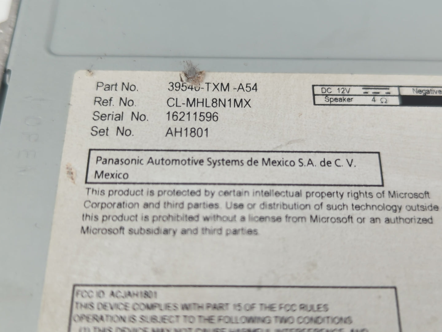 2019-2022 Honda Insight Radio AM FM Cd Player Receiver Replacement P/N:39540-TXM-A54 Fits Fits 2019 2020 2021 2022 OEM Used 