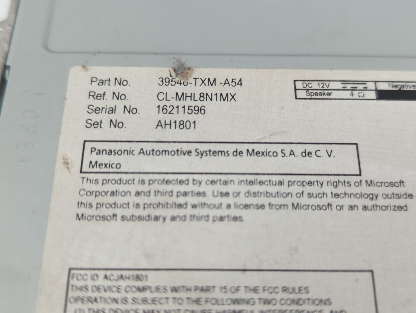 2019-2022 Honda Insight Radio AM FM Cd Player Receiver Replacement P/N:39540-TXM-A54 Fits Fits 2019 2020 2021 2022 OEM Used 