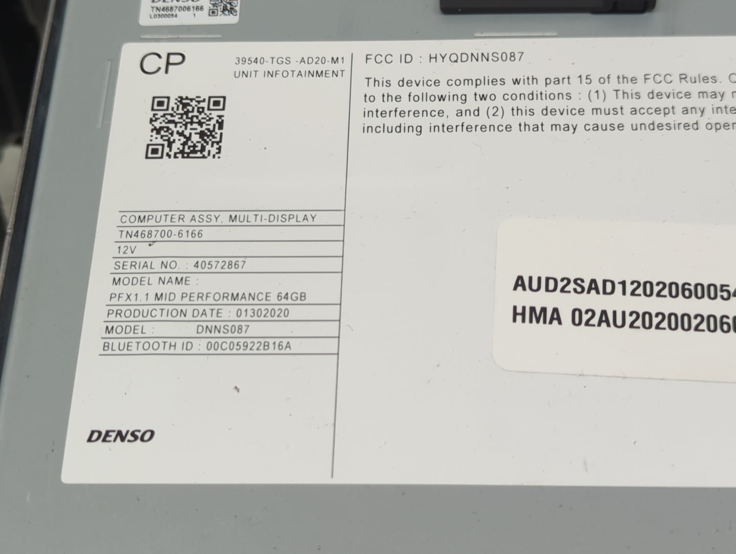 2019-2020 Honda Passport Radio AM FM Cd Player Receiver Replacement P/N:39540-TGS-AD20-M1 TN468700-6166 Fits Fits 2019 2020 