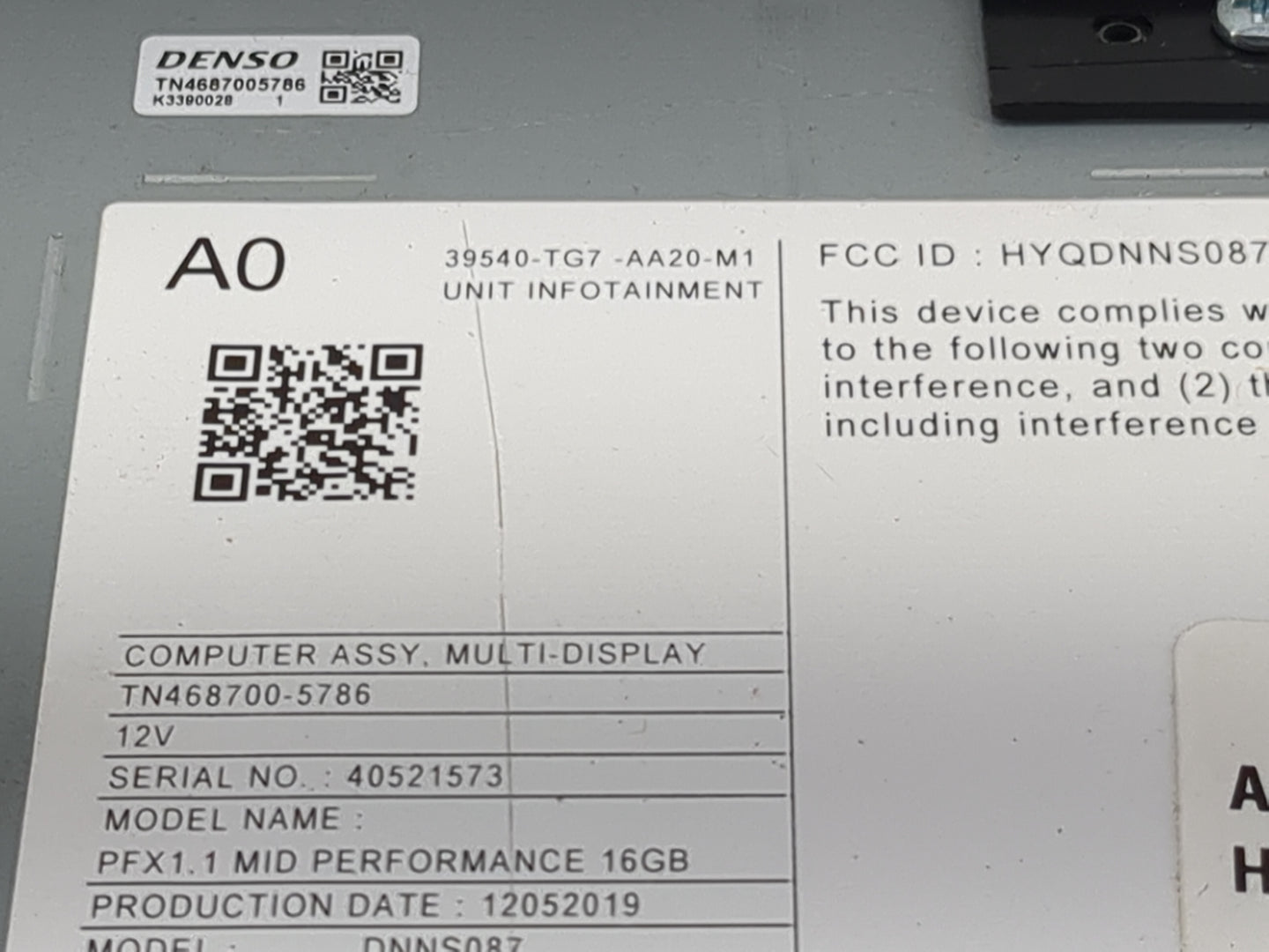2020 Honda Pilot Radio AM FM Cd Player Receiver Replacement P/N:39540-TG7-AA20-M1 HYQDNNS087, TN468700-5786, DNNS087 Fits OE