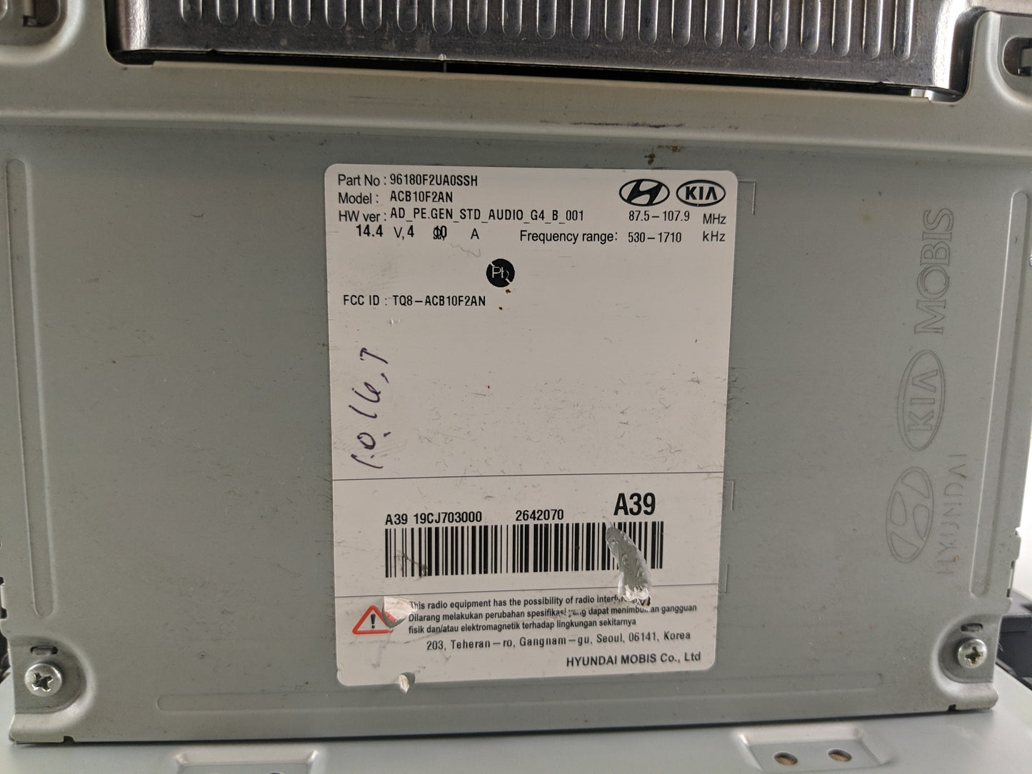 2020 Hyundai Elantra Radio AM FM Cd Player Receiver Replacement P/N:96180F2UASSH Fits OEM Used Auto Parts - Oemusedautoparts