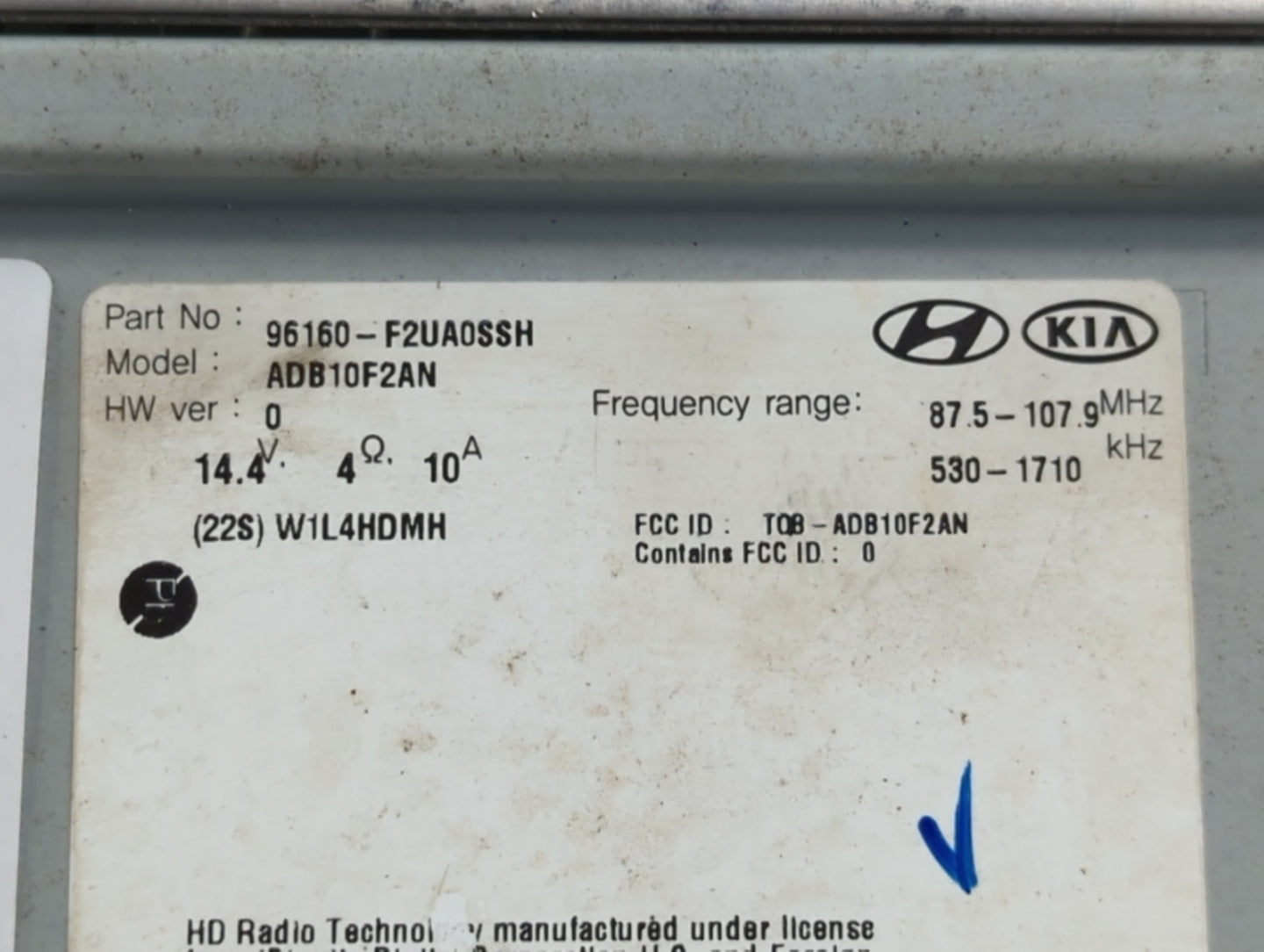 2019-2020 Hyundai Elantra Radio AM FM Cd Player Receiver Replacement P/N:96160-F2UA0SSH Fits Fits 2019 2020 OEM Used Auto Pa