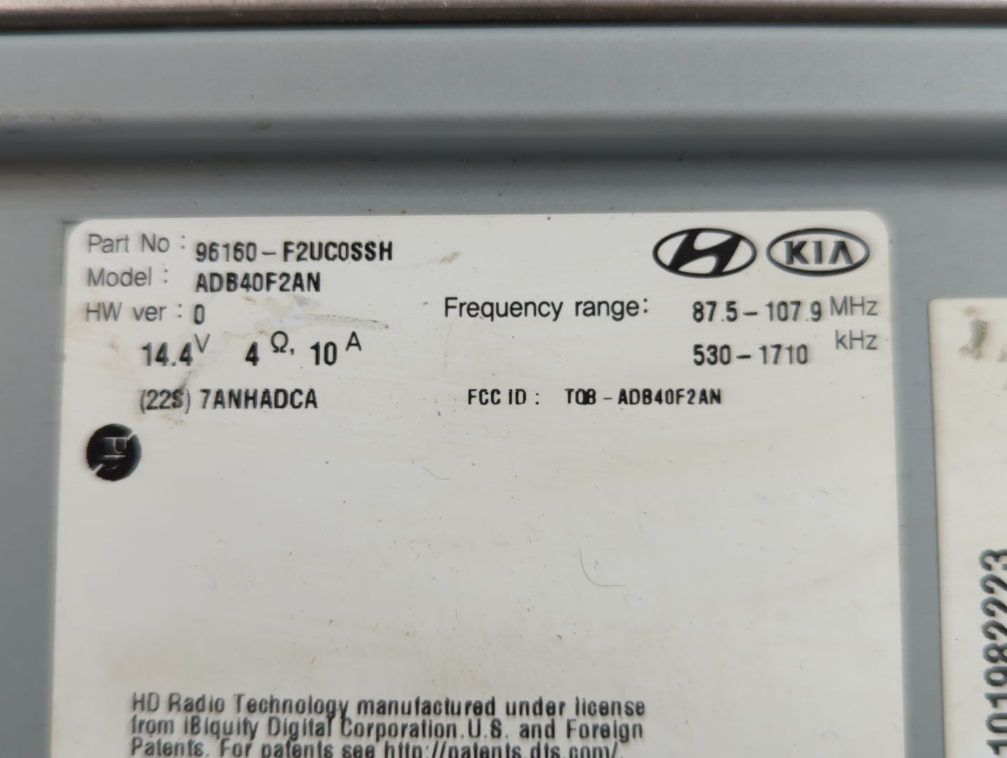 2019-2020 Hyundai Elantra Radio AM FM Cd Player Receiver Replacement P/N:96160-F2UC0SSH Fits Fits 2019 2020 OEM Used Auto Pa