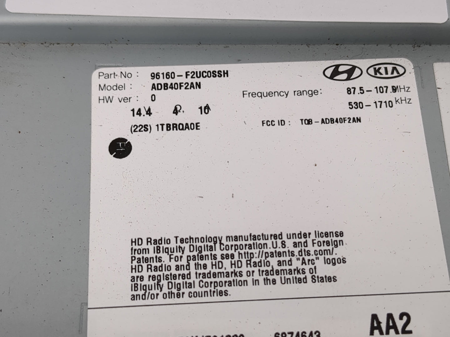 2019-2020 Hyundai Elantra Radio AM FM Cd Player Receiver Replacement P/N:96160-F2UC0SSH Fits Fits 2019 2020 OEM Used Auto Pa