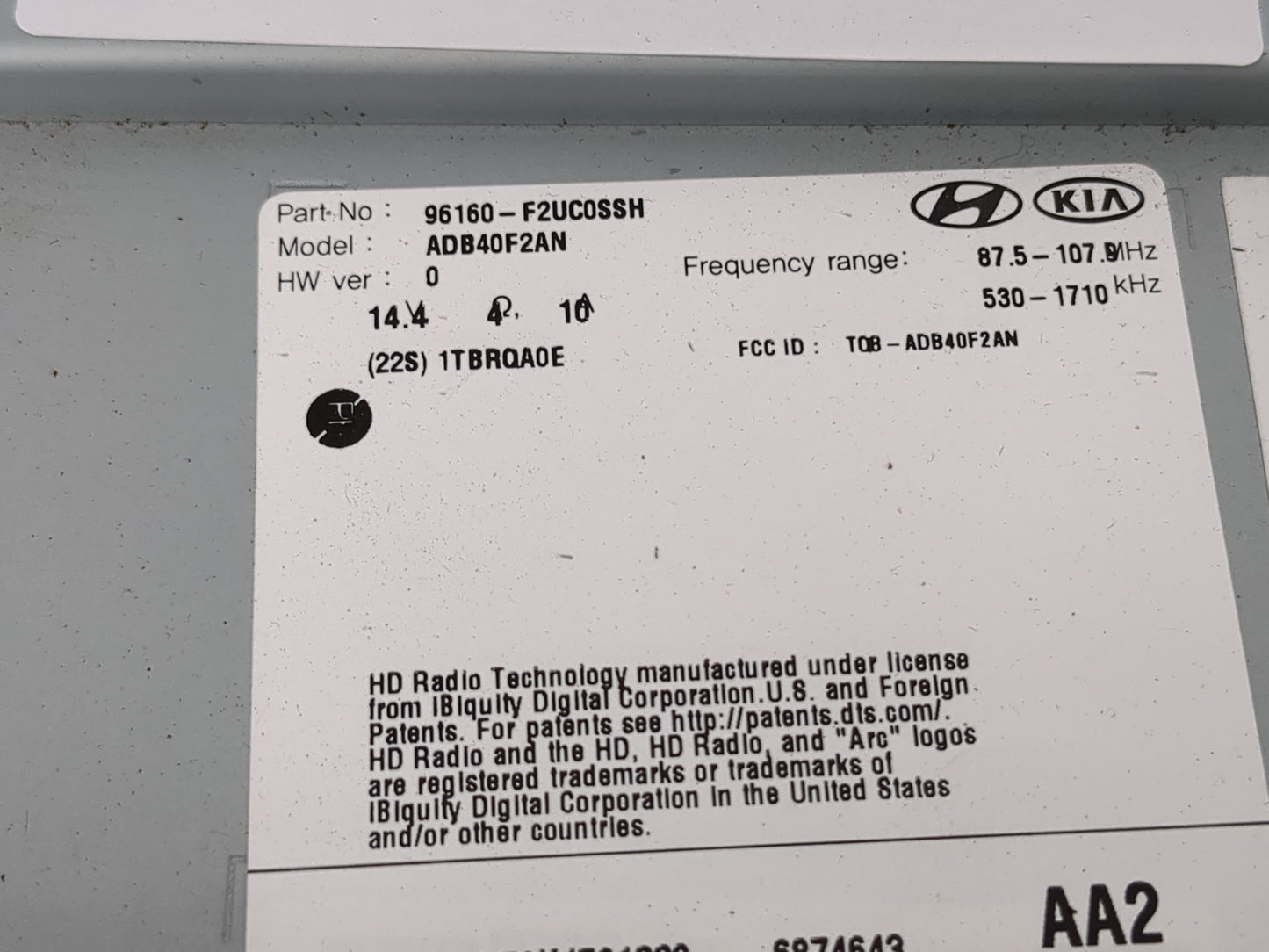 2019-2020 Hyundai Elantra Radio AM FM Cd Player Receiver Replacement P/N:96160-F2UC0SSH Fits Fits 2019 2020 OEM Used Auto Pa