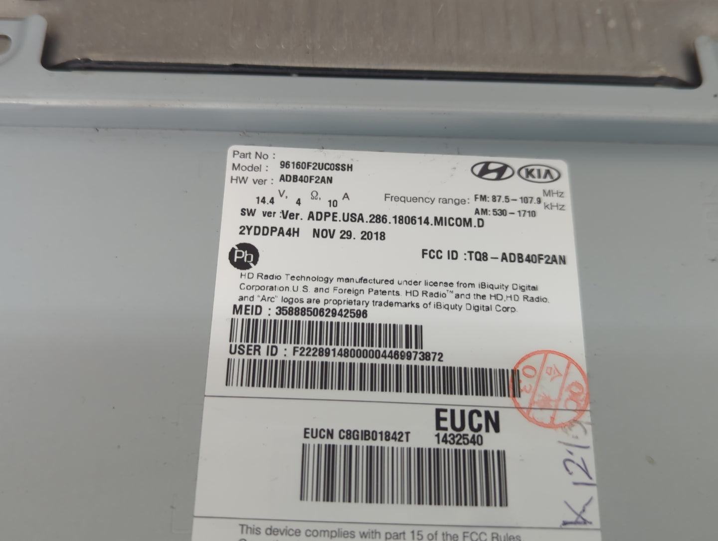 2019-2020 Hyundai Elantra Radio AM FM Cd Player Receiver Replacement P/N:96160-F2UA0SSH ADB10F2AN Fits Fits 2019 2020 OEM Us