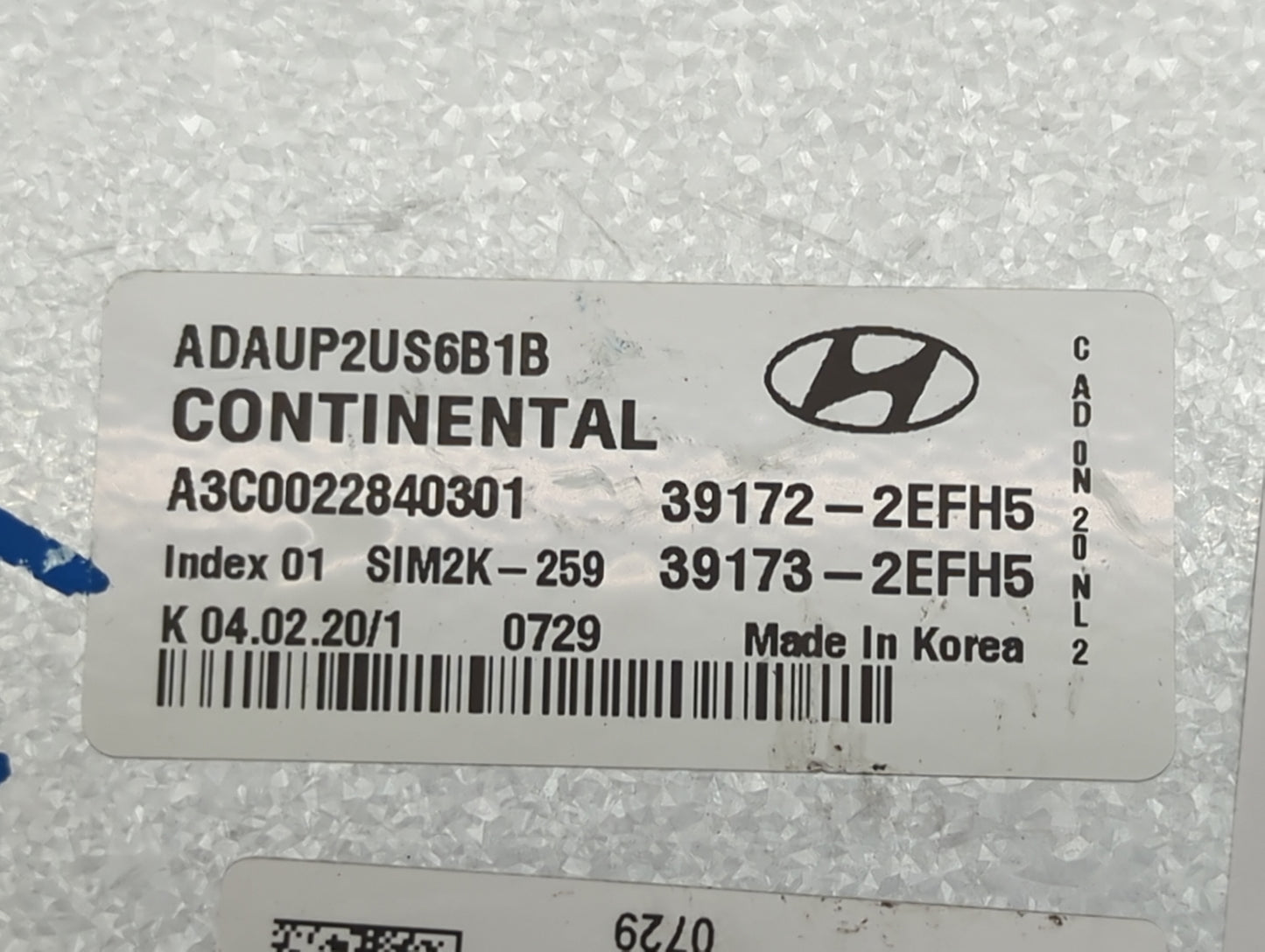 2020 Hyundai Elantra PCM Engine Control Computer ECU ECM PCU OEM P/N:ADAUP2US6B1B A3C0022840301, 39172-2EFH5, 39173-2EFH5 Fi