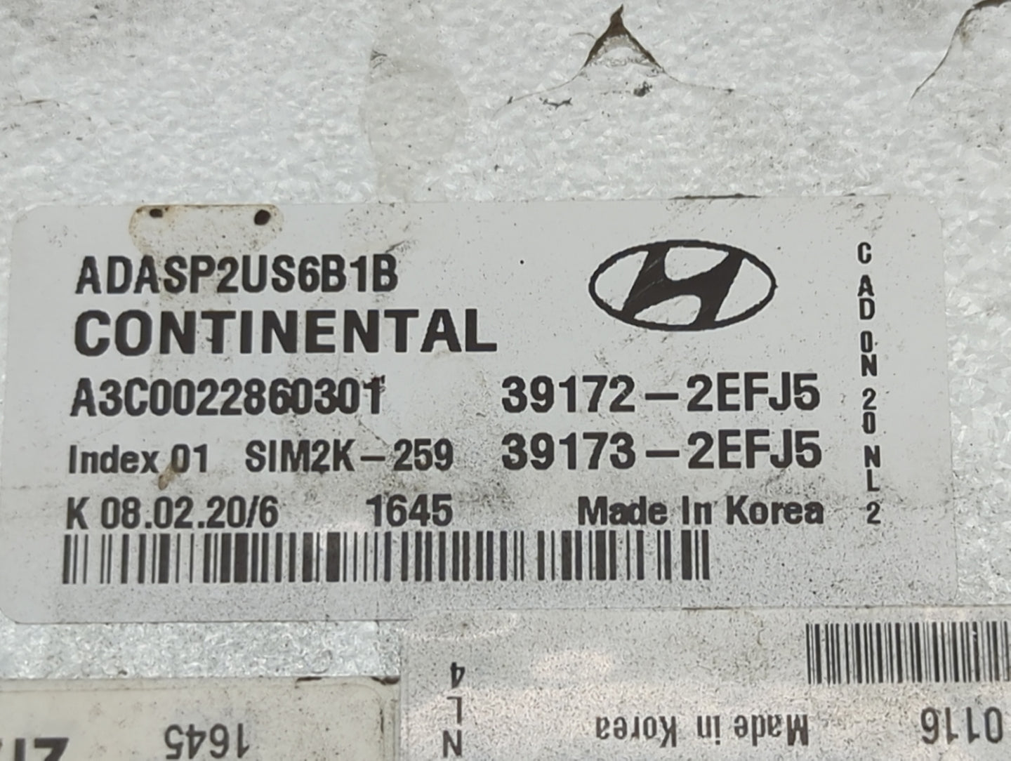 2020 Hyundai Elantra PCM Engine Control Computer ECU ECM PCU OEM P/N:ADASP2US6B1B A3C0022860301, 39172-2EFJ5, 39173-2EFJ5 Fi