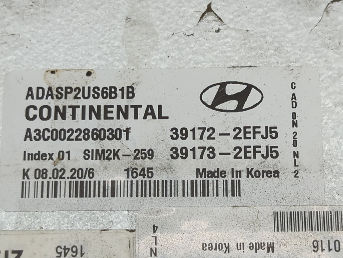 2020 Hyundai Elantra PCM Engine Control Computer ECU ECM PCU OEM P/N:ADASP2US6B1B A3C0022860301, 39172-2EFJ5, 39173-2EFJ5 Fi