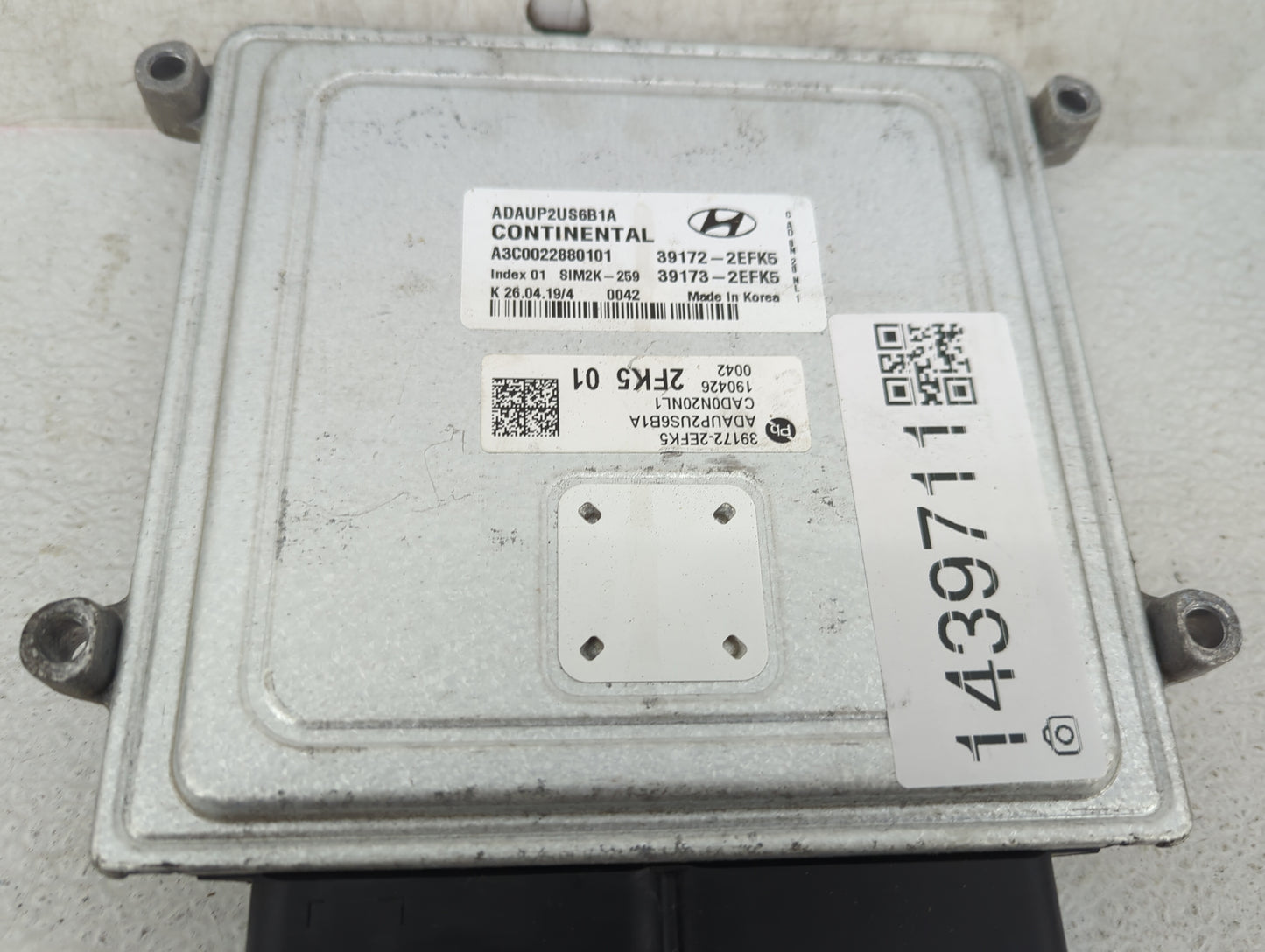 2020 Hyundai Elantra PCM Engine Control Computer ECU ECM PCU OEM P/N:39172-2EFK5 ADAUP2US6B1A, A3C0022880101, 39173-2EFK5 Fi