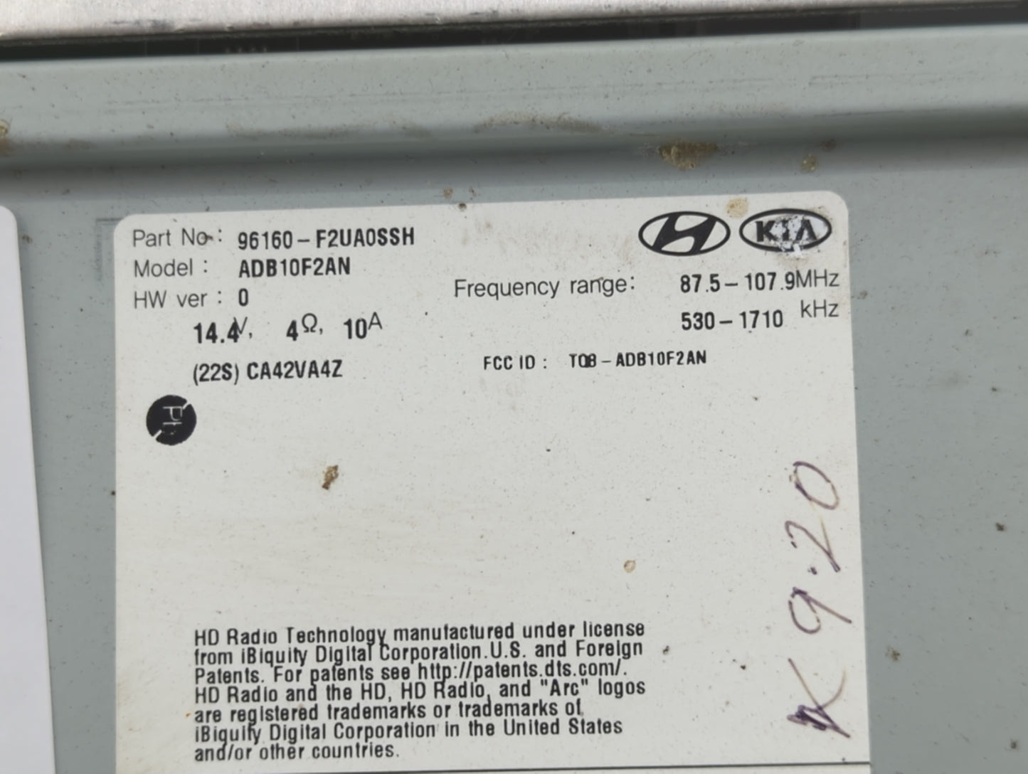 2019-2020 Hyundai Elantra Radio AM FM Cd Player Receiver Replacement P/N:96160-F2UA0SSH ADB10F2AN Fits Fits 2019 2020 OEM Us