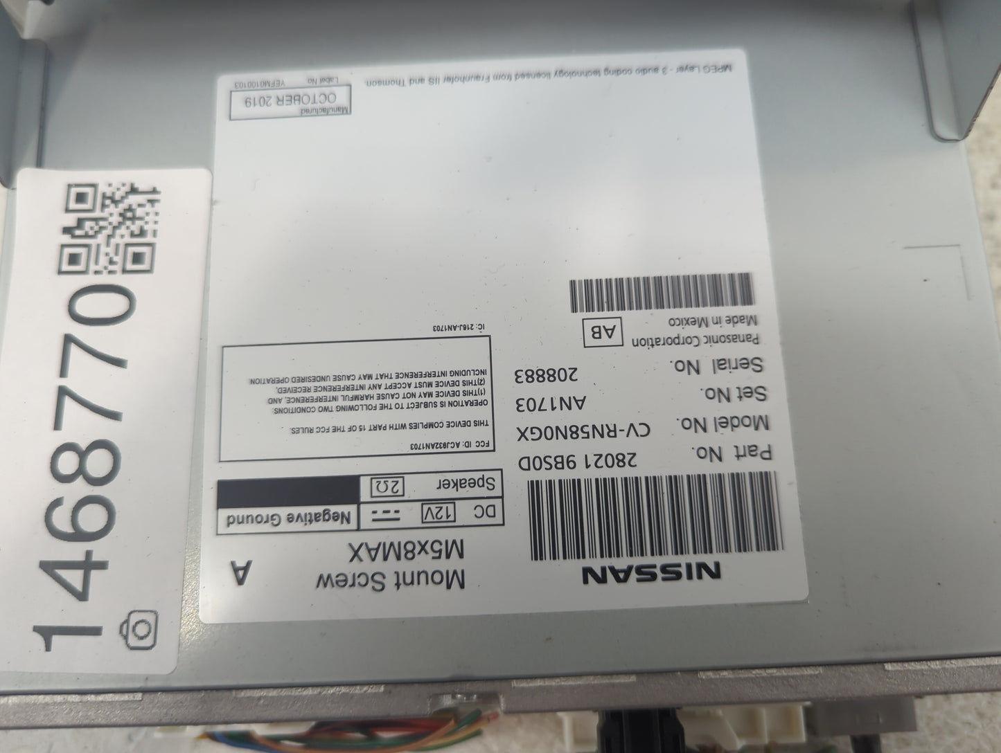 2019-2020 Hyundai Elantra Radio AM FM Cd Player Receiver Replacement P/N:28021 9B50D CV-RN58N0GX, AC2832AN1703 Fits Fits 201