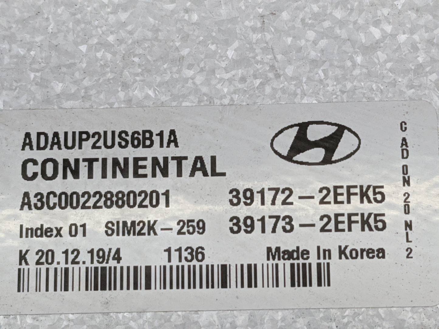 2020 Hyundai Elantra PCM Engine Control Computer ECU ECM PCU OEM P/N:39172-2EFK5 ADAUP2US6B1A, 39173-2EFK5 Fits OEM Used Aut