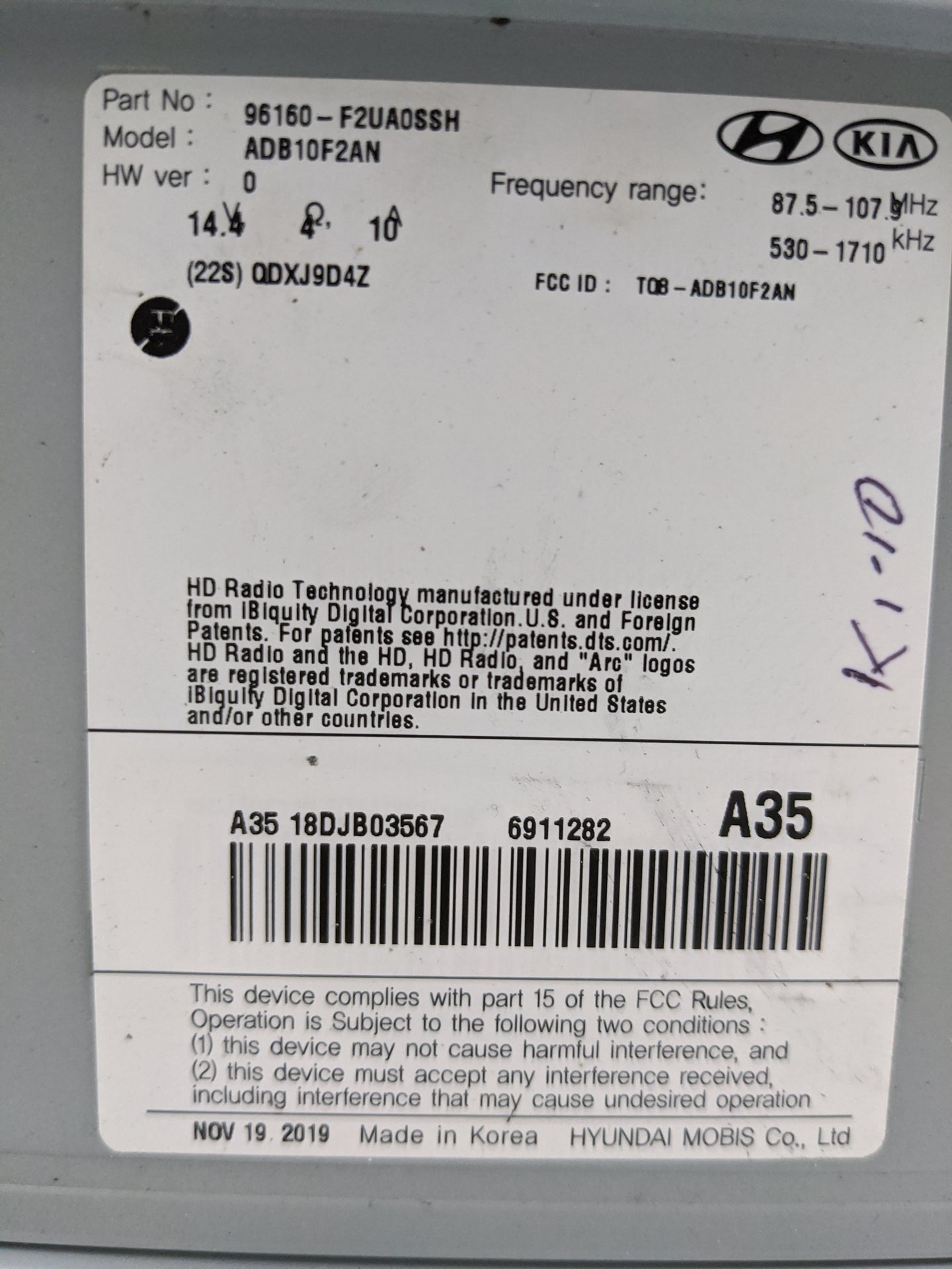2019-2020 Hyundai Elantra Radio AM FM Cd Player Receiver Replacement P/N:96160-F2UA0SSH ADB10F2AN Fits Fits 2019 2020 OEM Us