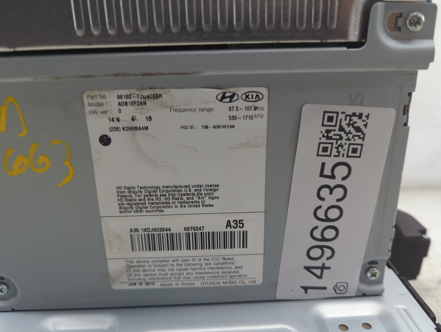 2019-2020 Hyundai Elantra Radio AM FM Cd Player Receiver Replacement P/N:96160-F2UA0SSH ADB10F2AN Fits Fits 2019 2020 OEM Us