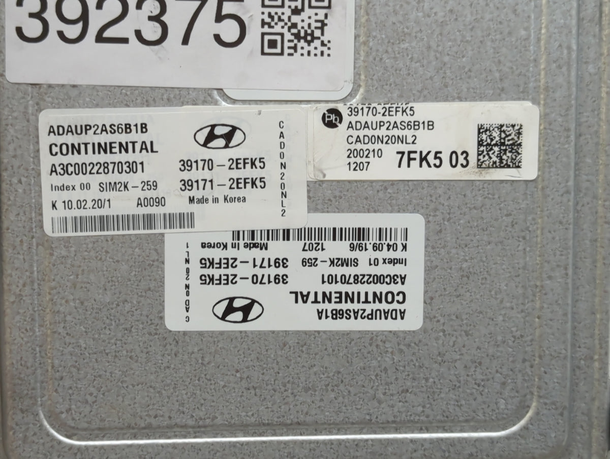 2020 Hyundai Elantra PCM Engine Control Computer ECU ECM PCU OEM P/N:391712EFK5 Fits OEM Used Auto Parts - Oemusedautoparts1