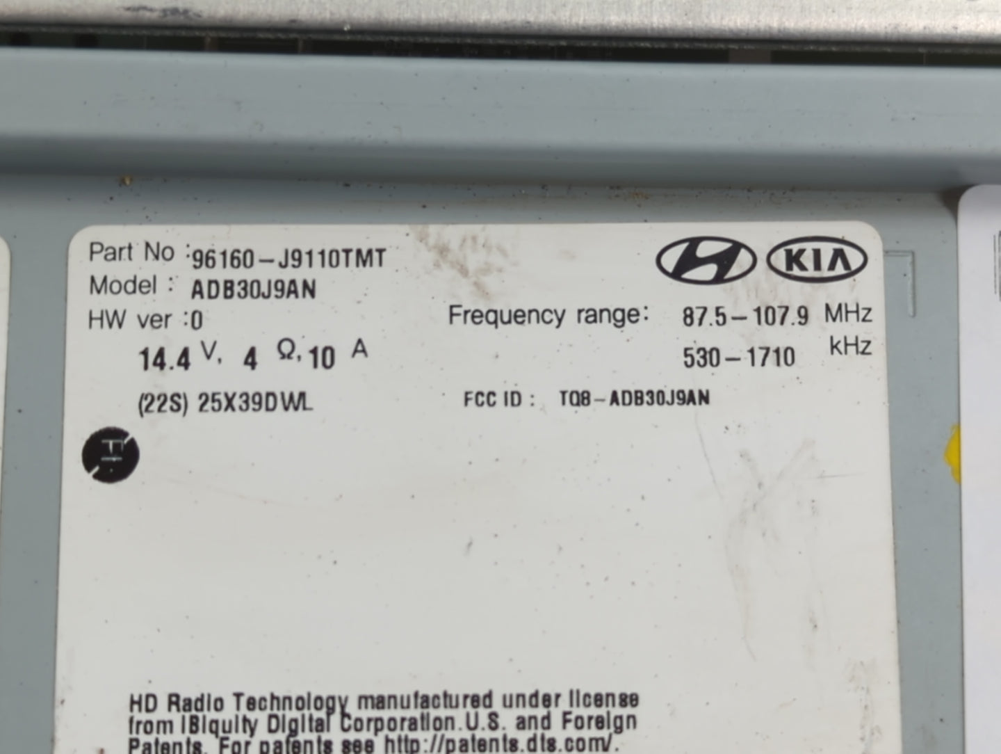 2020 Hyundai Kona Radio AM FM Cd Player Receiver Replacement P/N:96160-J9110TMT Fits OEM Used Auto Parts - Oemusedautoparts1